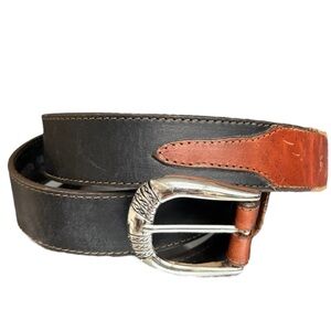 Brushy Creek Full Grain Western Leather Belt Black Brown Size 38 Made in USA EUC